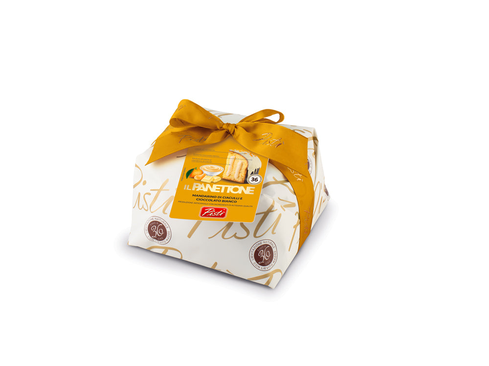 Panettone relleno de crema de mandarina Ciaculli cubierto de chocolate blanco