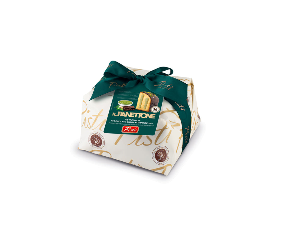 Panettone Farcito al Pistacchio e Ricoperto di Cioccolato Fondente - Pisti Shop