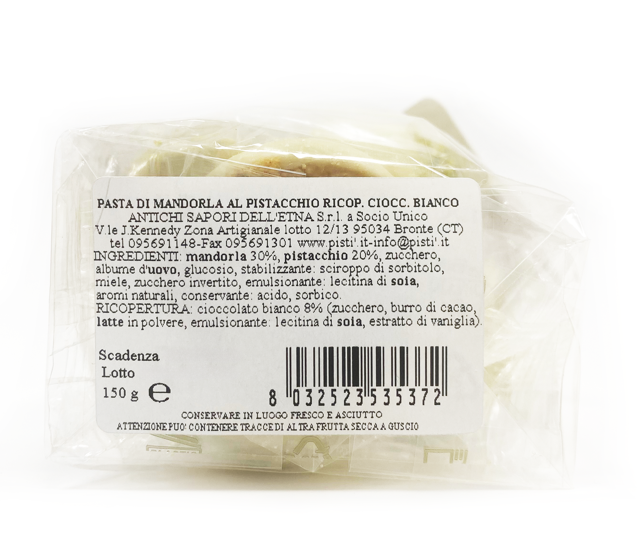 Pasta de Pistachos y Almendras recubierta de Chocolate Blanco