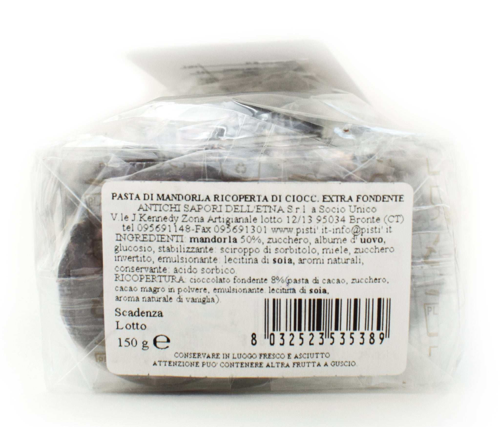 Pâte d'amande recouverte de chocolat extra noir