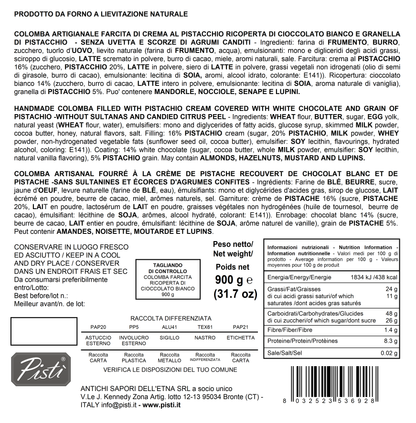 Colomba Farcita con Crema di Pistacchio e Ricoperta di Cioccolato Bianco - Scatola - Pisti Shop