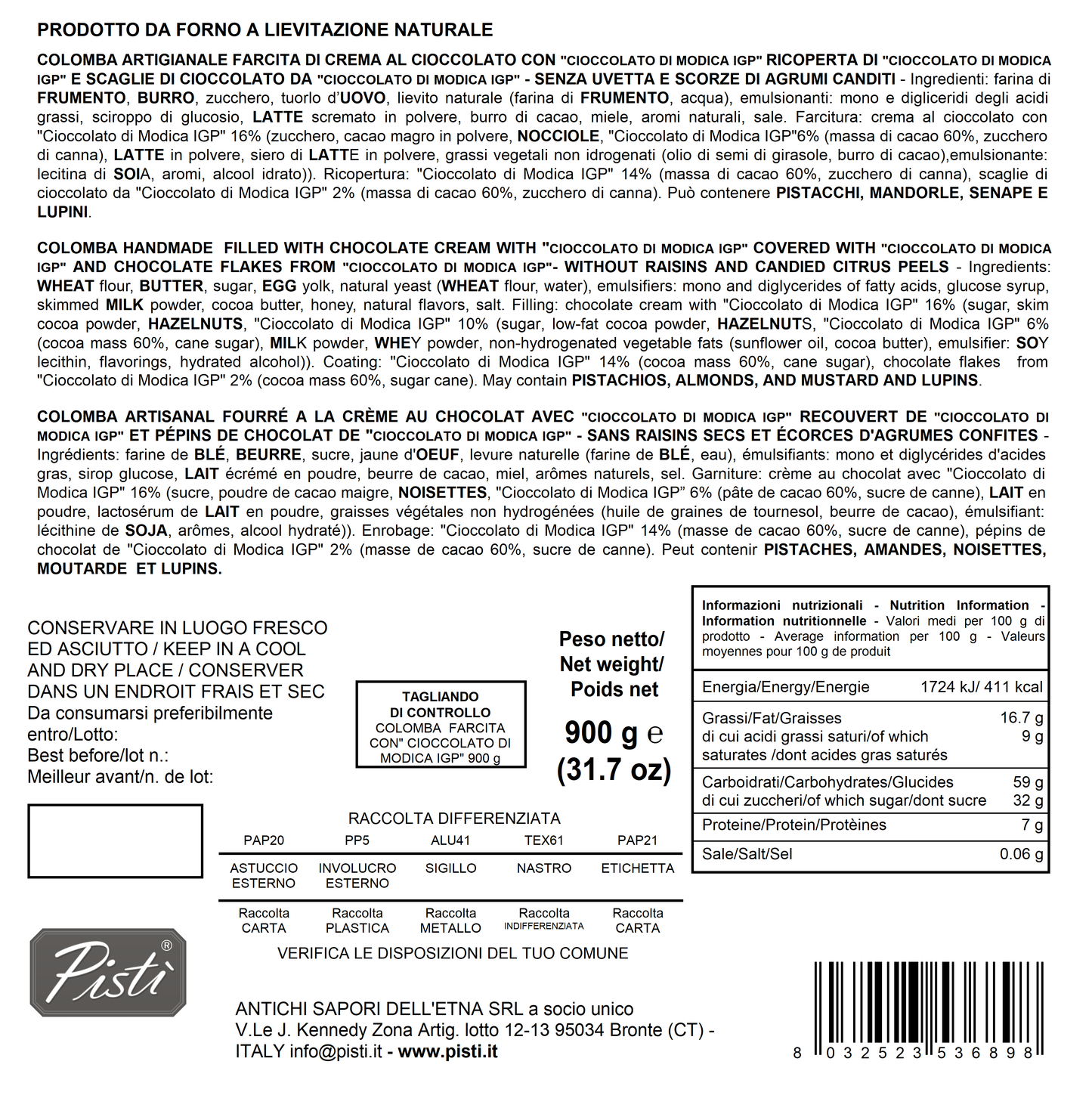colomba gefüllt mit gga-schokoladencreme aus modica und mit dunkler schokolade überzogen