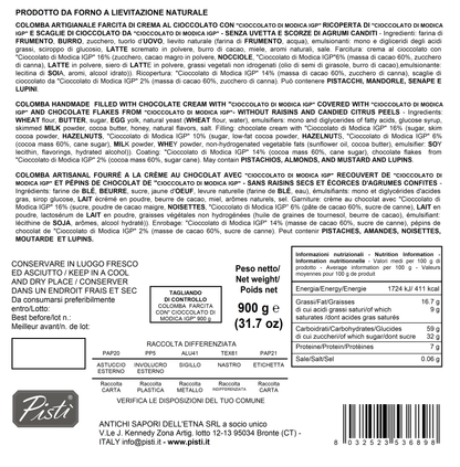 Colomba Gefüllt mit ggA-Schokoladencreme aus Modica und mit dunkler Schokolade überzogen