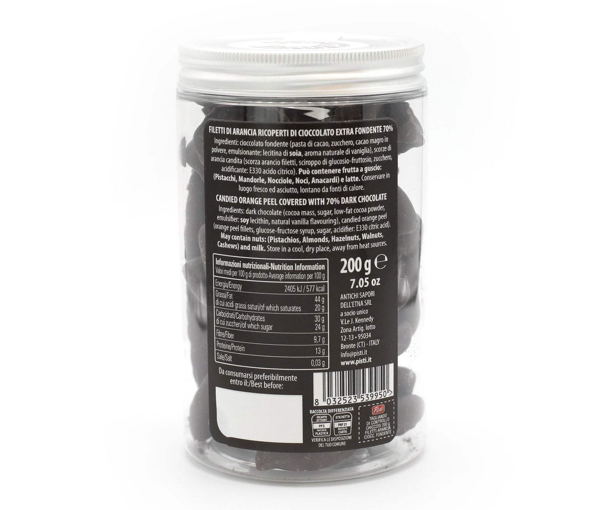 Scorze di Arancia candita e ricoperta di Cioccolato Fondente - Pisti Shop