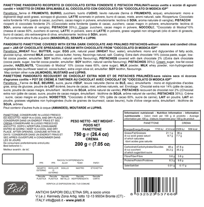 Panettone Pandorato con Pistacchio e Cioccolato Fondente 70% + Vasetto Crema Cioccolato di Modica IGP