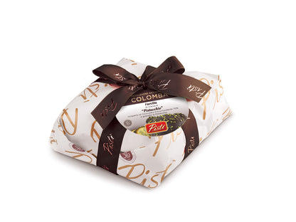 Colomba Farcita con Crema di Pistacchio e Ricoperta di Cioccolato Fondente - Incarto - Pisti Shop