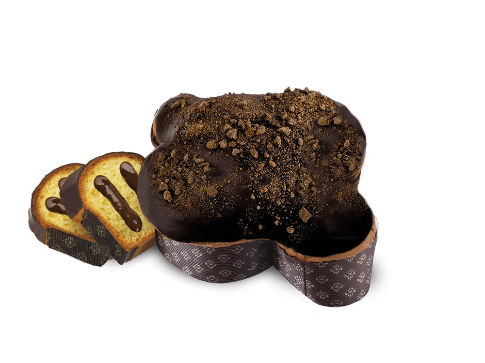 colomba farcita con crema al cioccolato di modica igp e ricoperta di cioccolato di modica igp - incarto - pisti shop