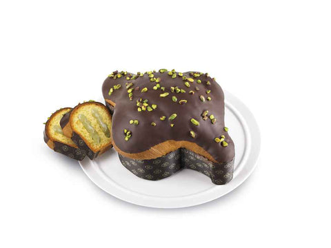 Colomba Farcita con Crema di Pistacchio e Ricoperta di Cioccolato Fondente - Incarto